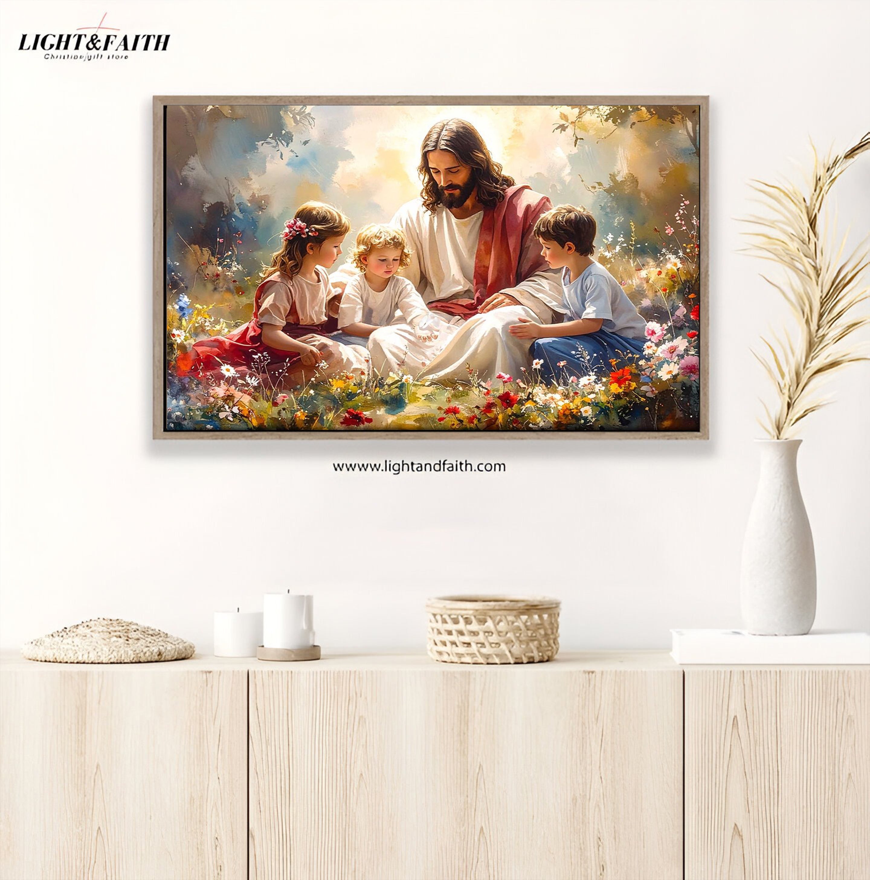Jesus With Children Faith Wall Art, Christian Wall Art,  Jesus Faith Printed Art, Christian Home Decor, Religious Artwork for Living Room